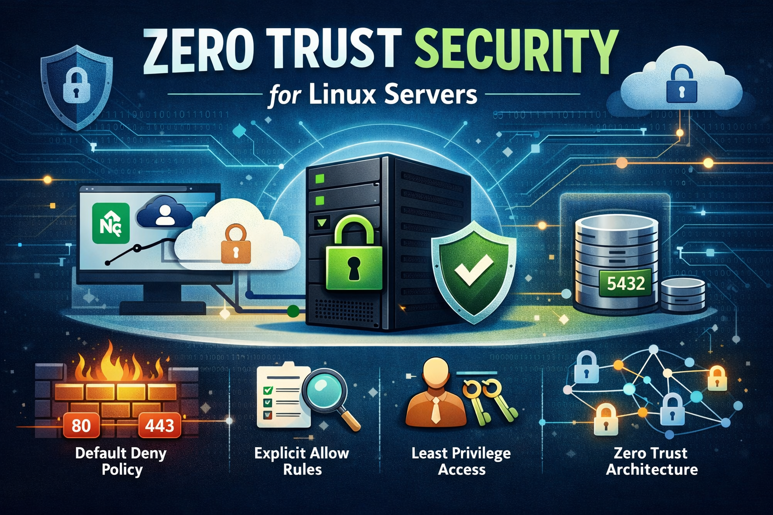 how to implement Zero Trust Security on a Linux server using Zero Trust Network Architecture (ZTNA)